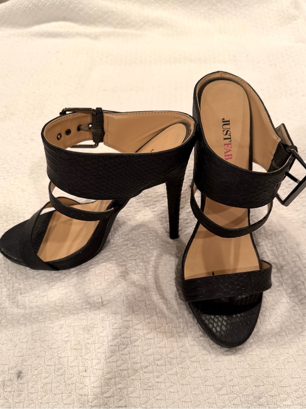 JustFab Black Faux Snake High Heel Sandals